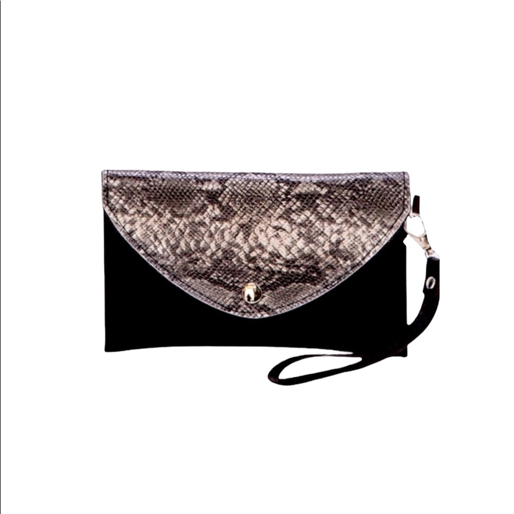 Black Vegan Leather Animal Print Wristlet Belt Bag